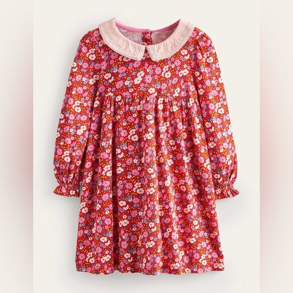 Boden Other - Mini Boden Lace Collar Jersey Dress Brilliant Red Festive Flower 4-5Y